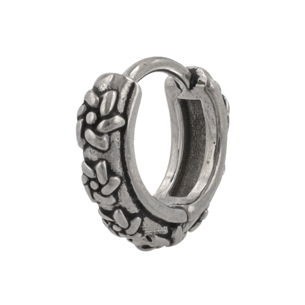 Surgical Steel Embossed Flower Hoop Earrings