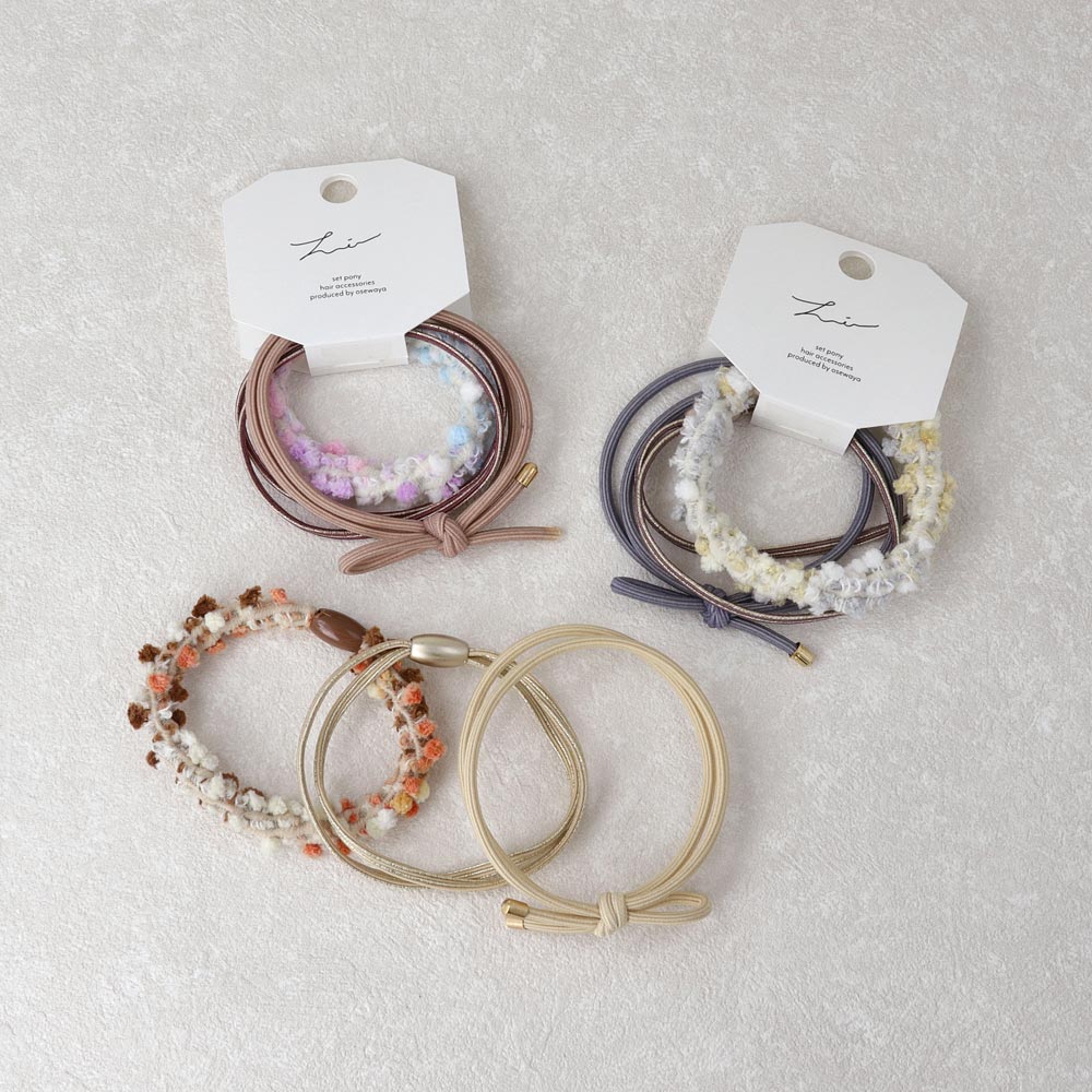 Fuzzy Metallic and Bow Hair Elastic Pack - osewaya