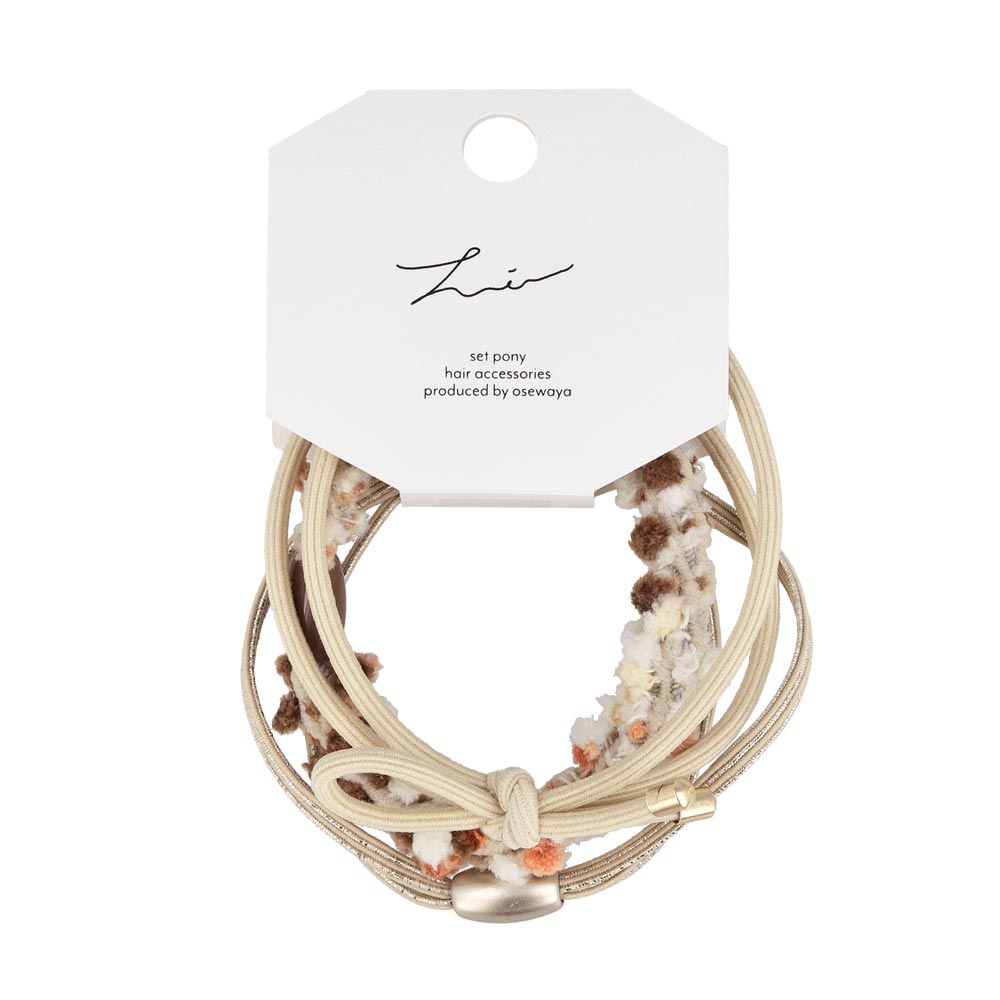 Fuzzy Metallic and Bow Hair Elastic Pack