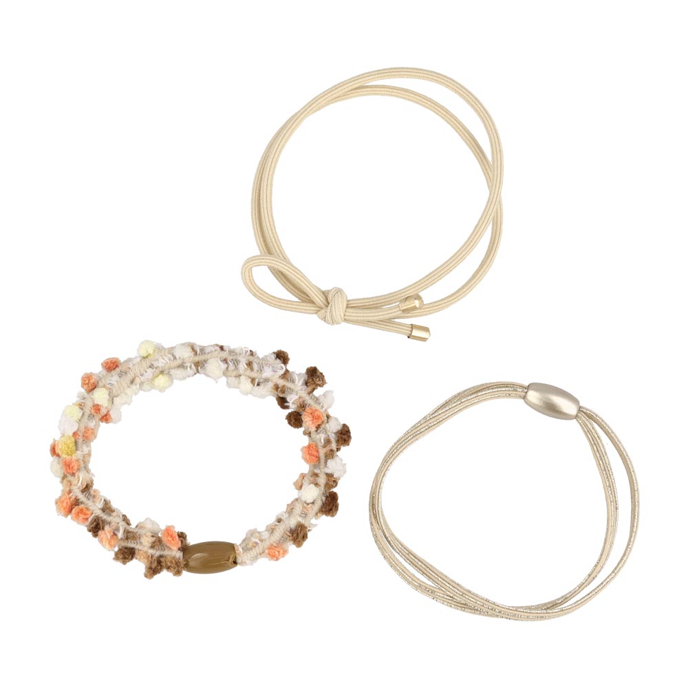 Fuzzy Metallic and Bow Hair Elastic Pack