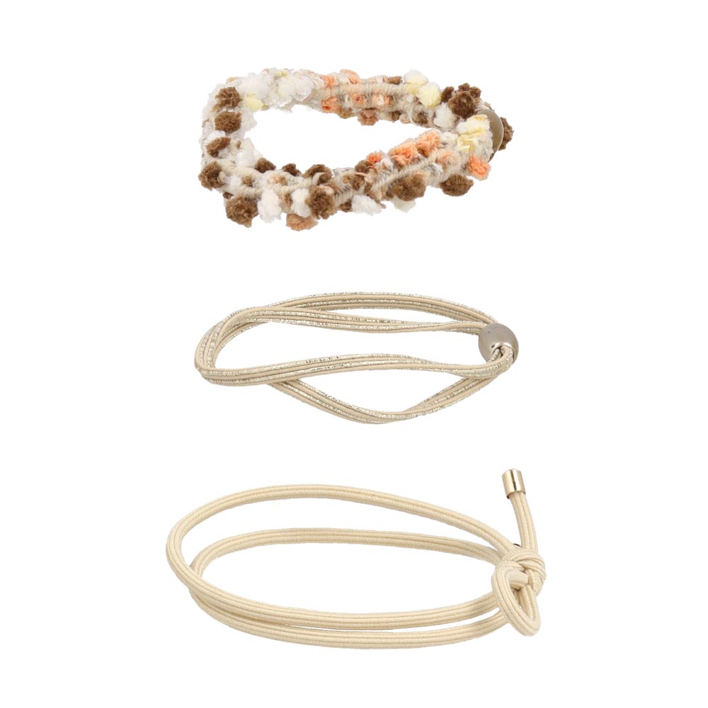 Fuzzy Metallic and Bow Hair Elastic Pack