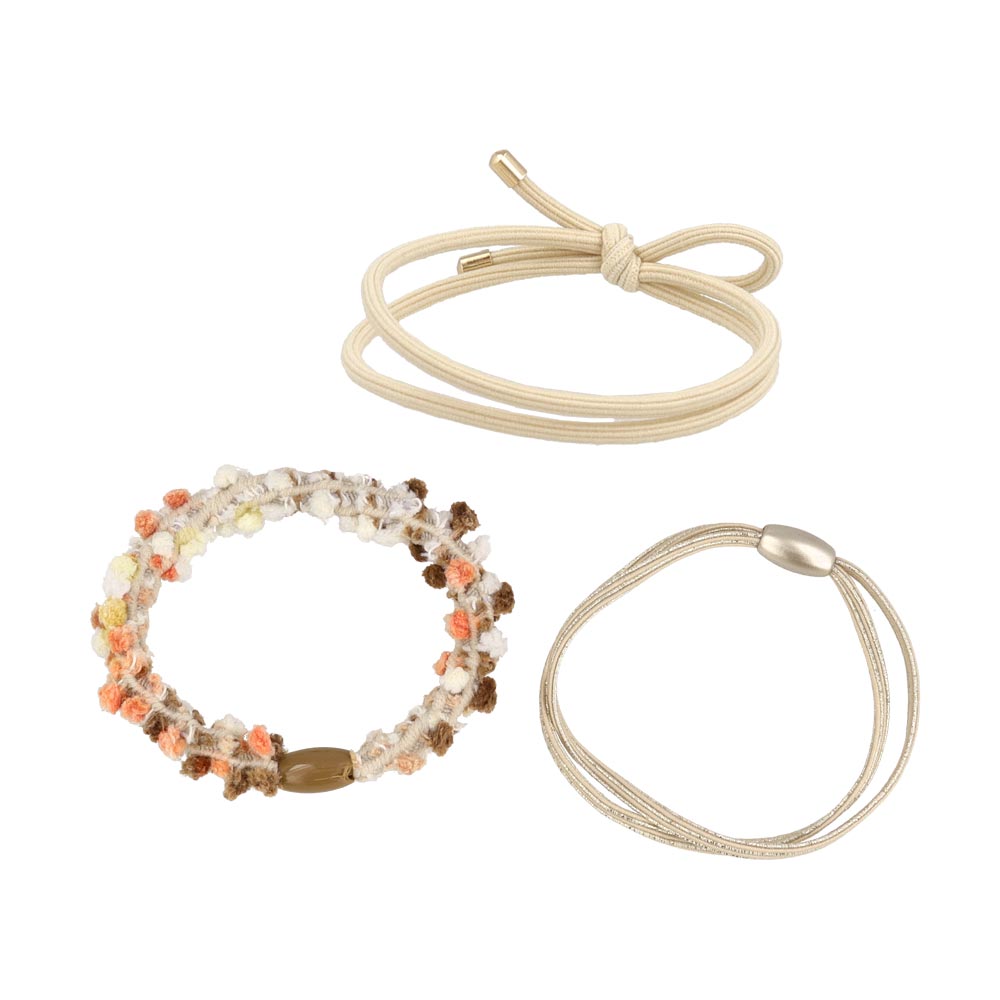 Fuzzy Metallic and Bow Hair Elastic Pack