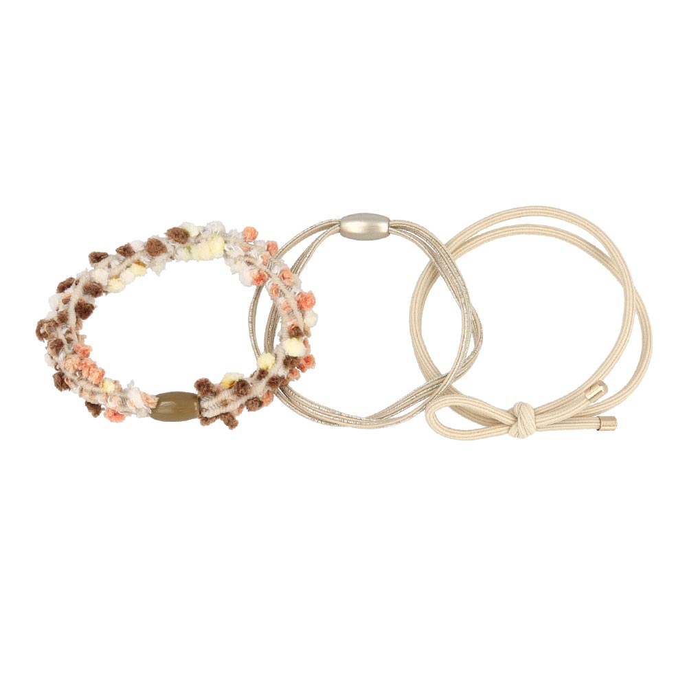 Fuzzy Metallic and Bow Hair Elastic Pack