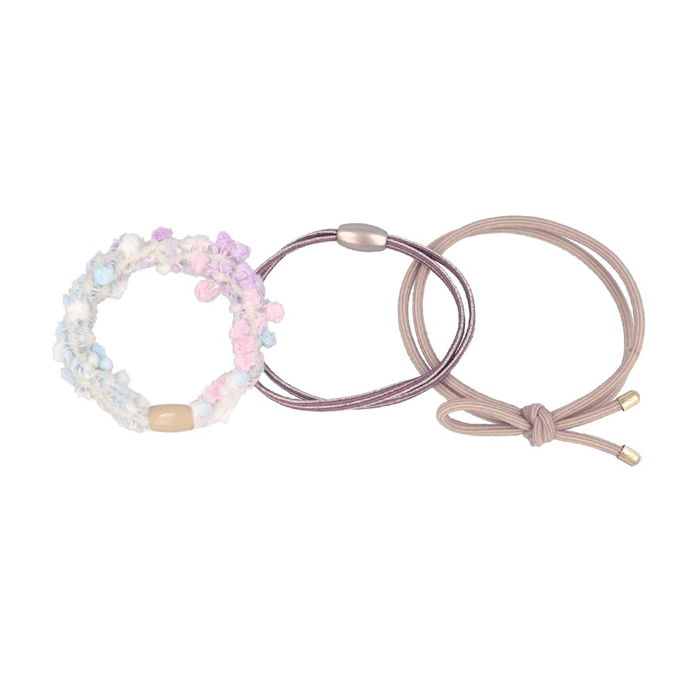 Fuzzy Metallic and Bow Hair Elastic Pack