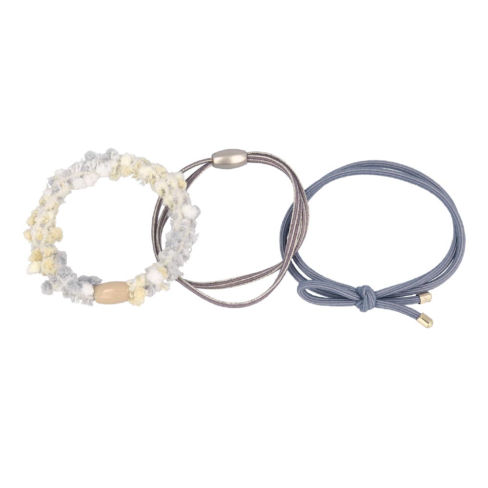 Fuzzy Metallic and Bow Hair Elastic Pack