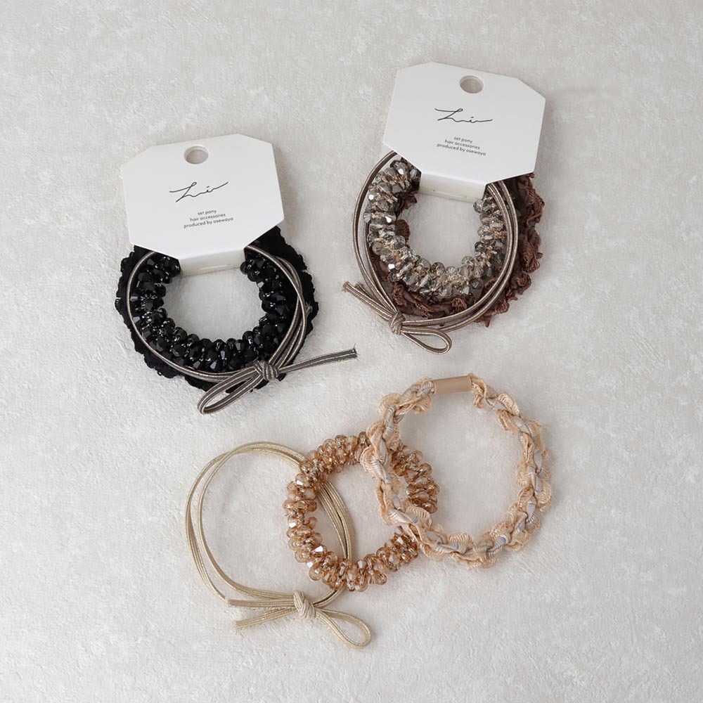 Bead Frill and Knot Mixed Hair Elastic Pack