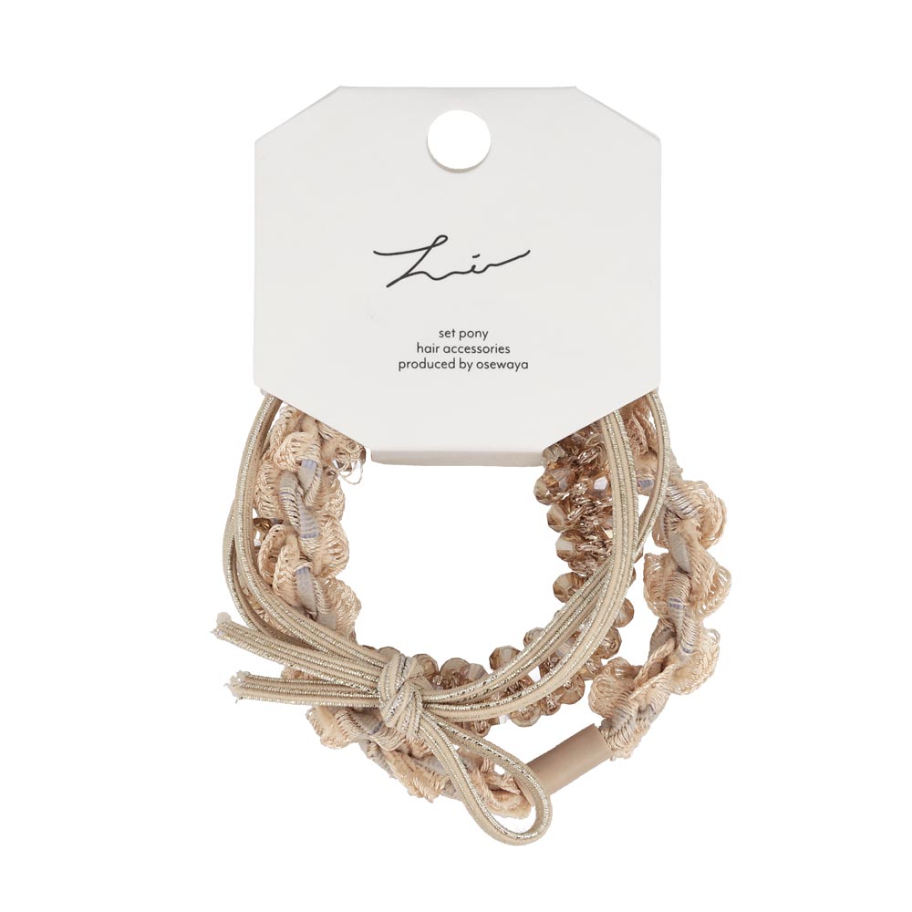 Bead Frill and Knot Mixed Hair Elastic Pack