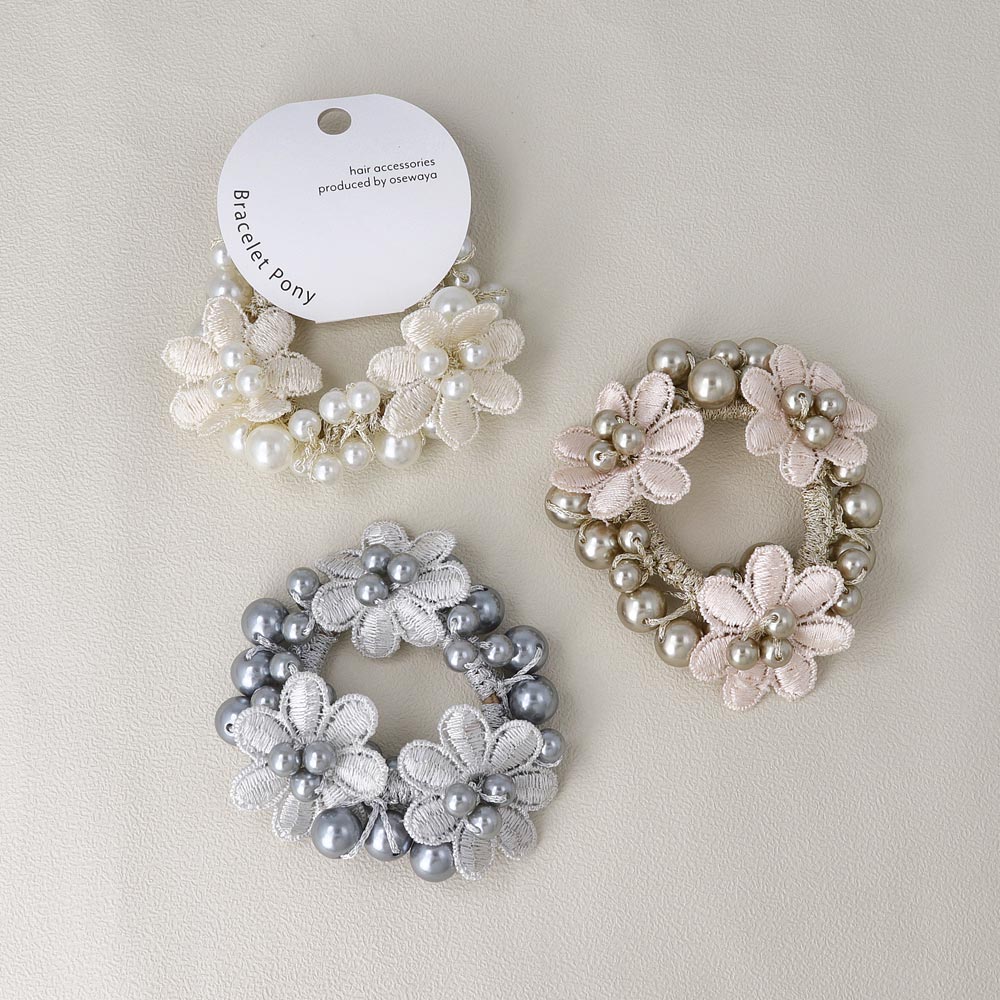 Flower Bubble Pearl Ponytail Holder