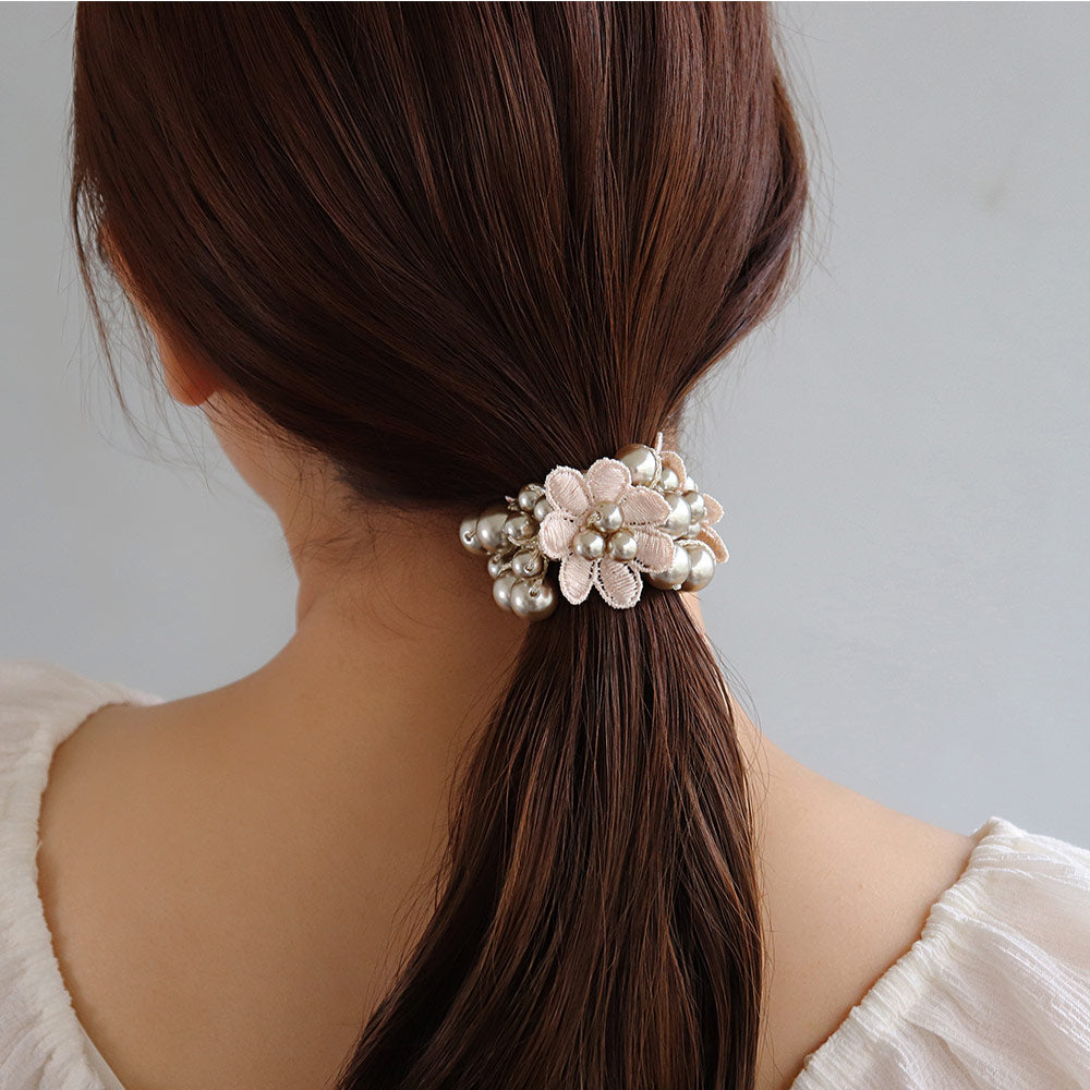 Flower Bubble Pearl Ponytail Holder