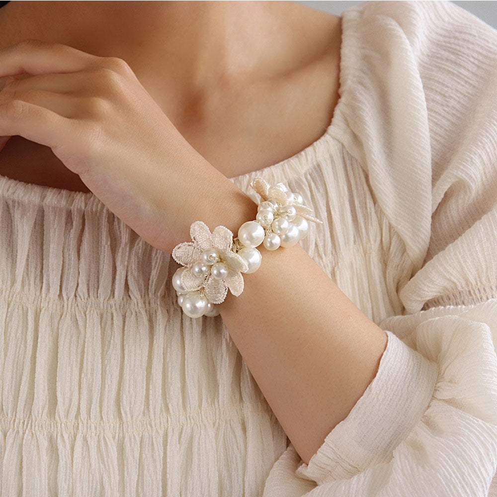 Flower Bubble Pearl Ponytail Holder