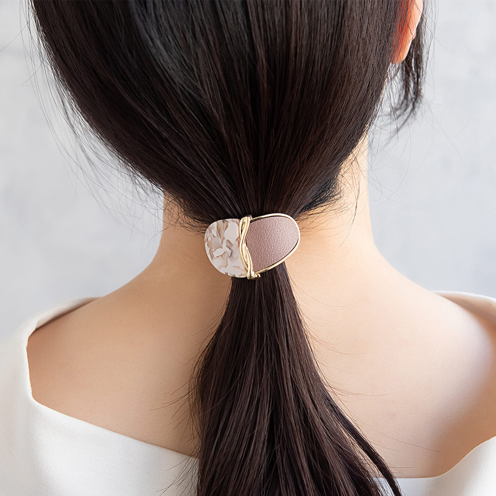 Leather and Marble Bicolor Ponytail Holder