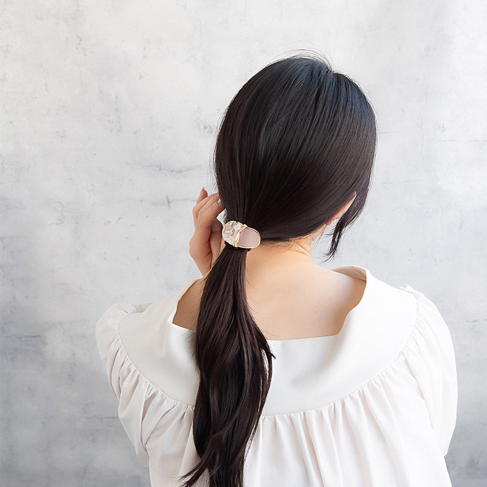 Leather and Marble Bicolor Ponytail Holder