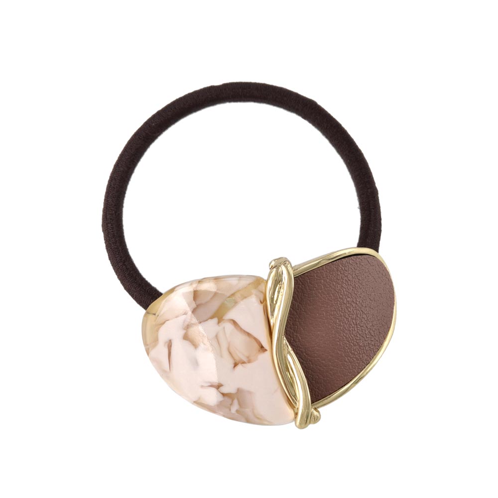 Leather and Marble Bicolor Ponytail Holder