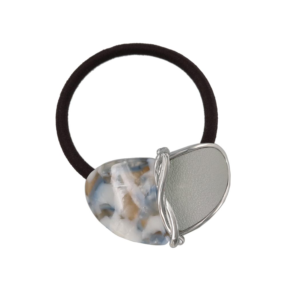 Leather and Marble Bicolor Ponytail Holder