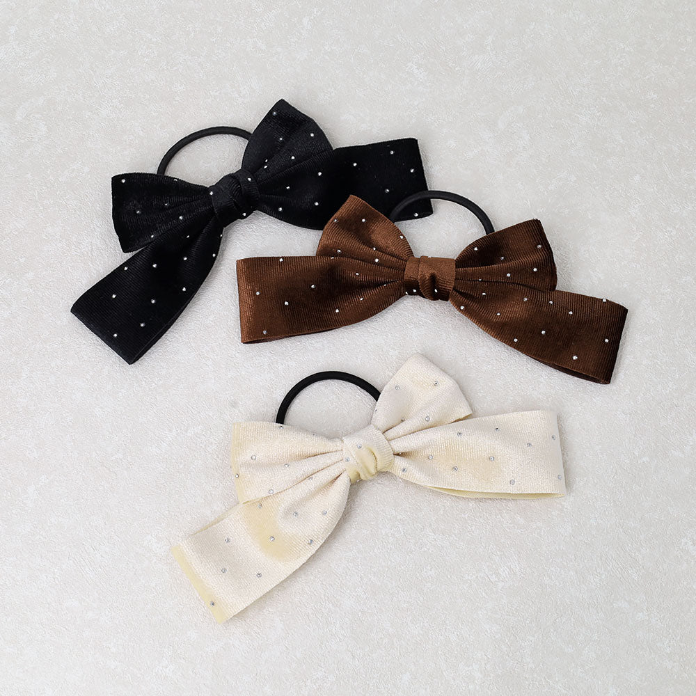 Rhinestone Velvet Bow Hair Tie