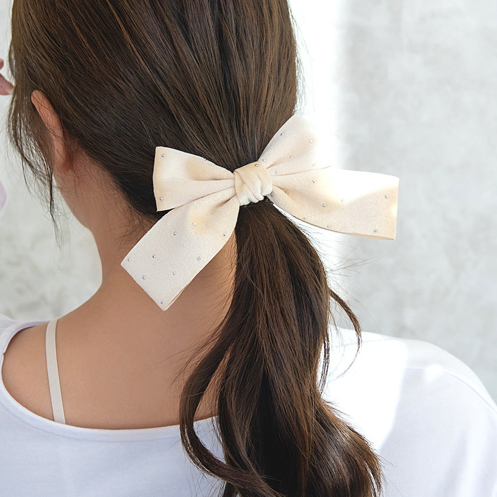 Metallic Dot Velvet Bow Hair Tie - osewaya