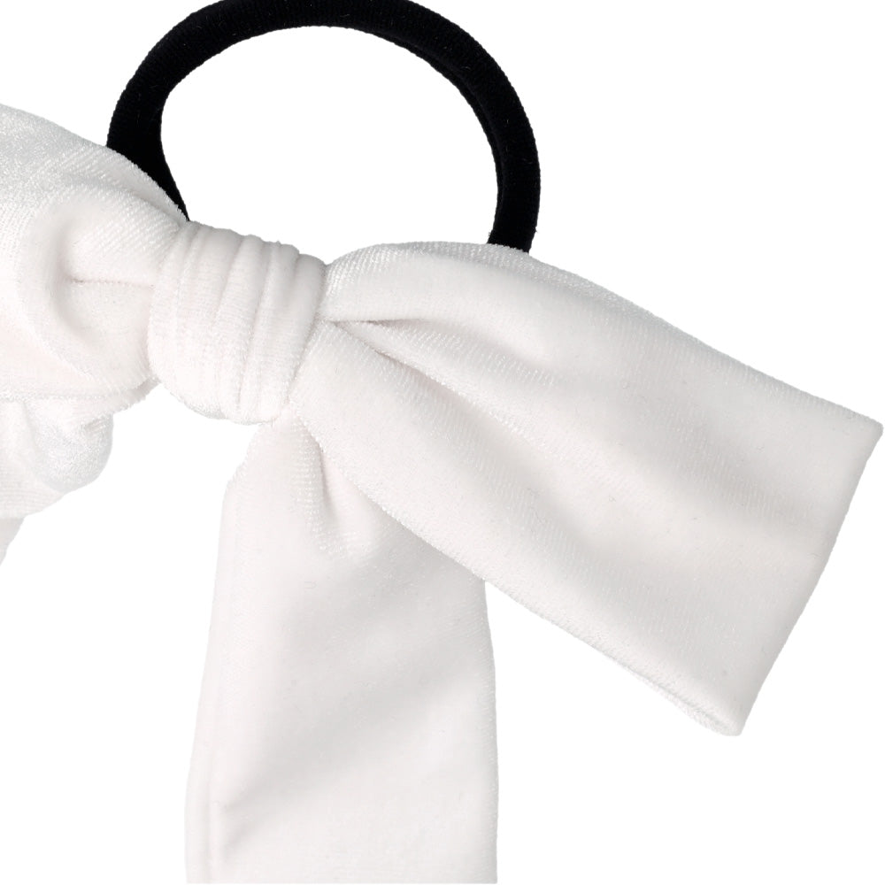 White Velvet Long Tail Bow Ponytail Holder