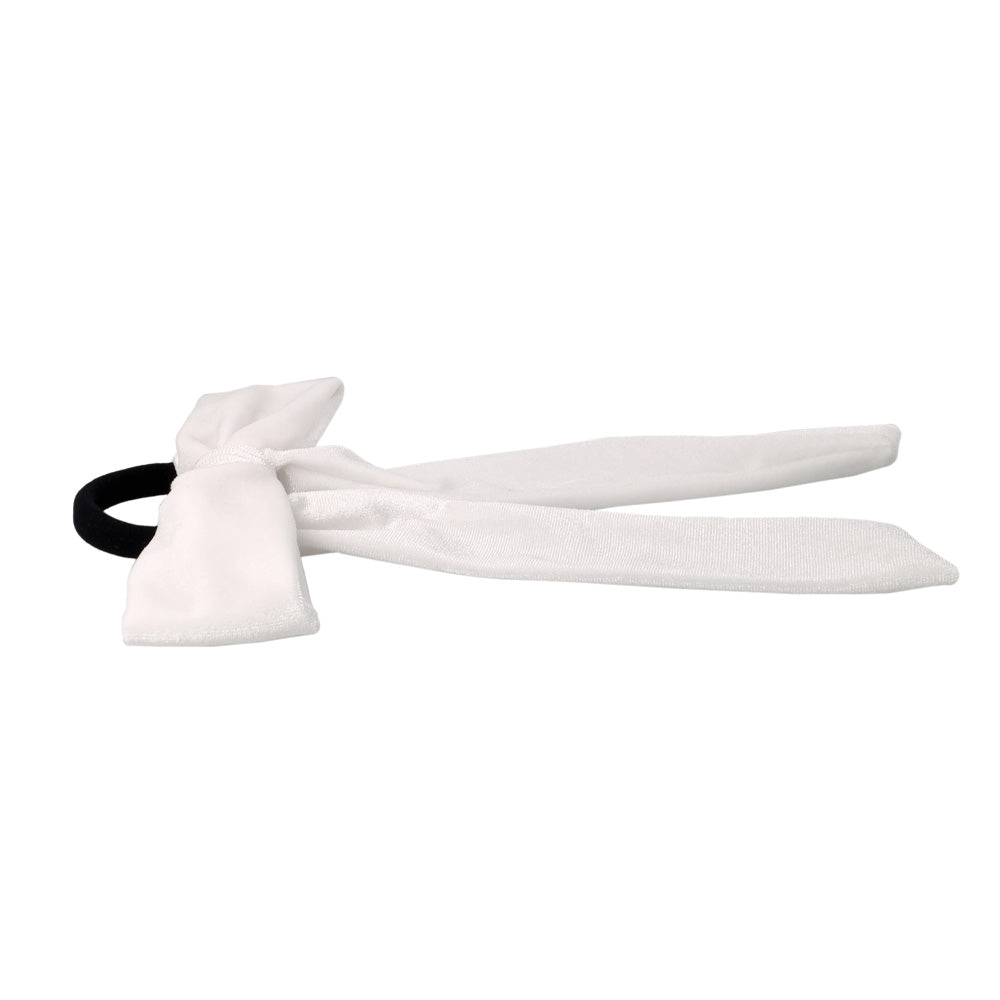 White Velvet Long Tail Bow Ponytail Holder