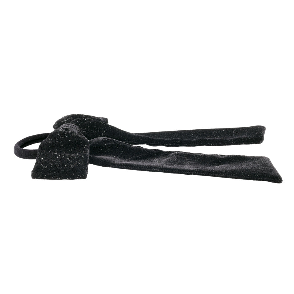 Glittery Black Long Tail Bow Ponytail Holder