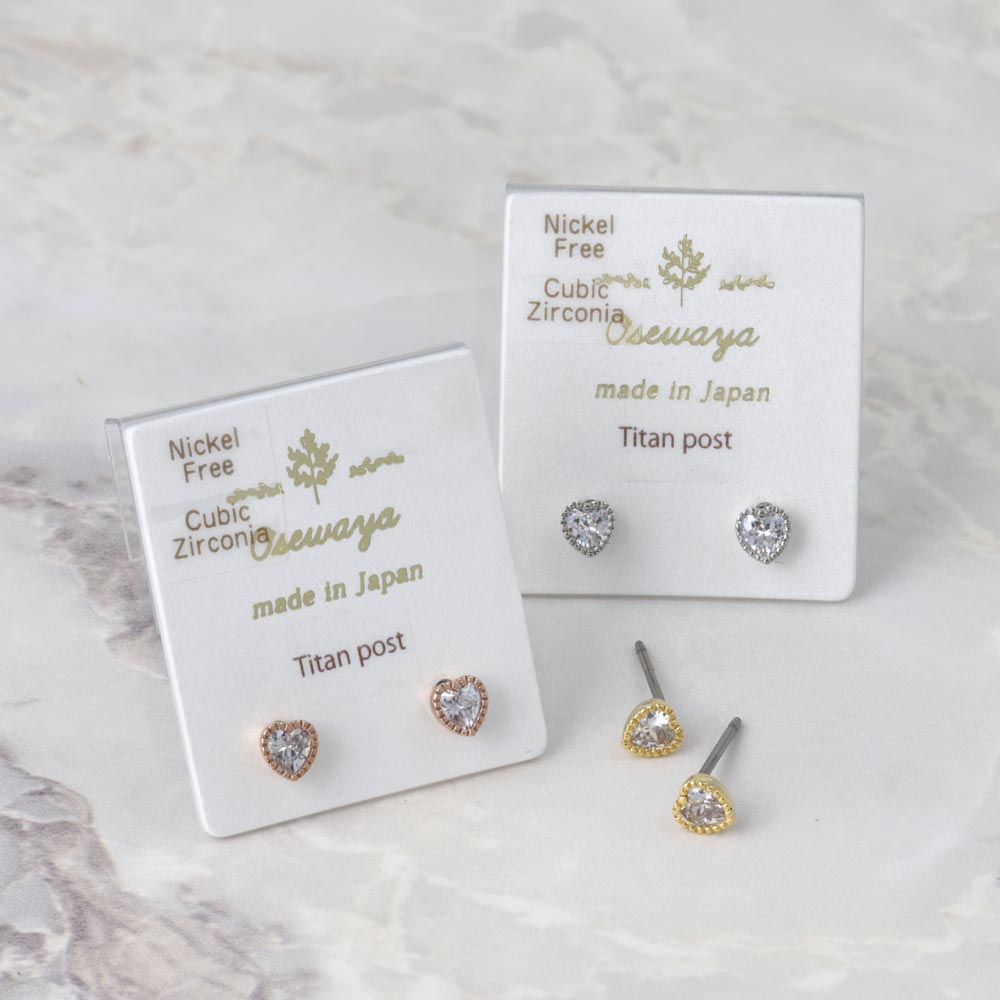 CZ Heart Stud Earrings