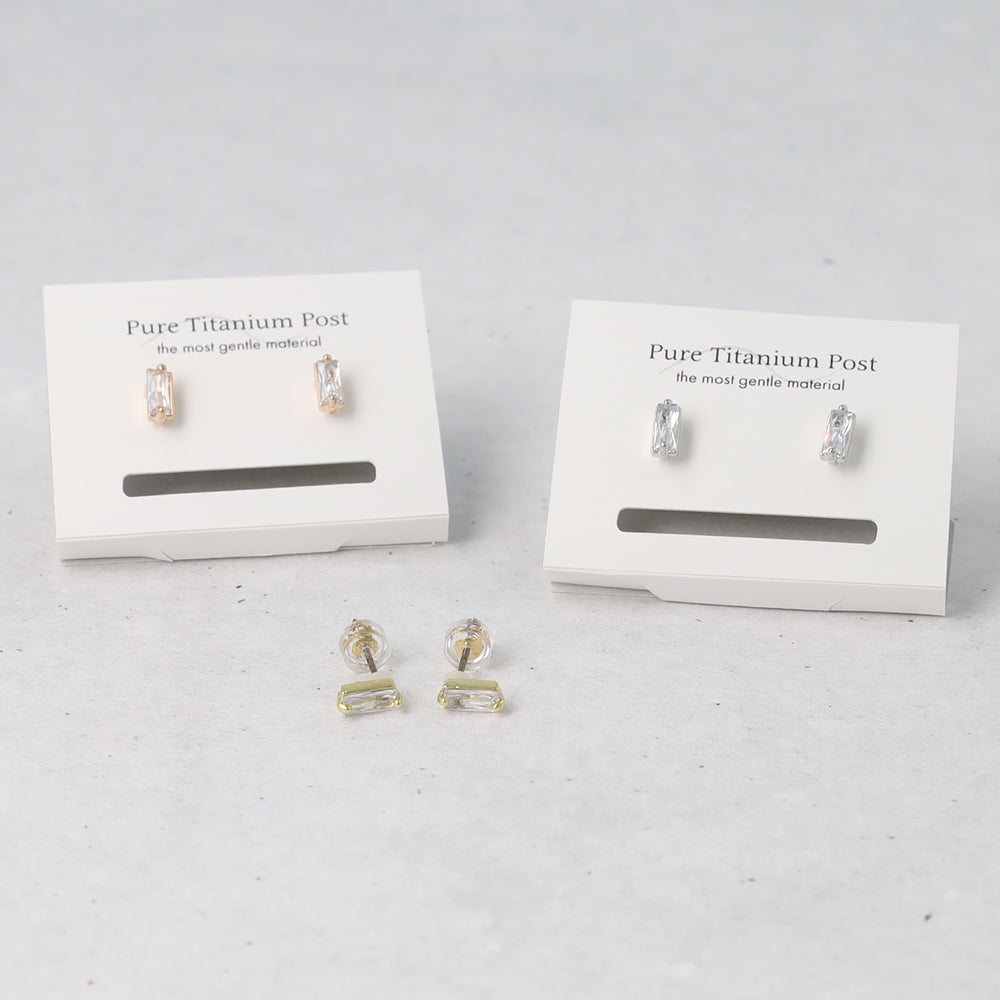 Rectangle CZ Titanium Studs