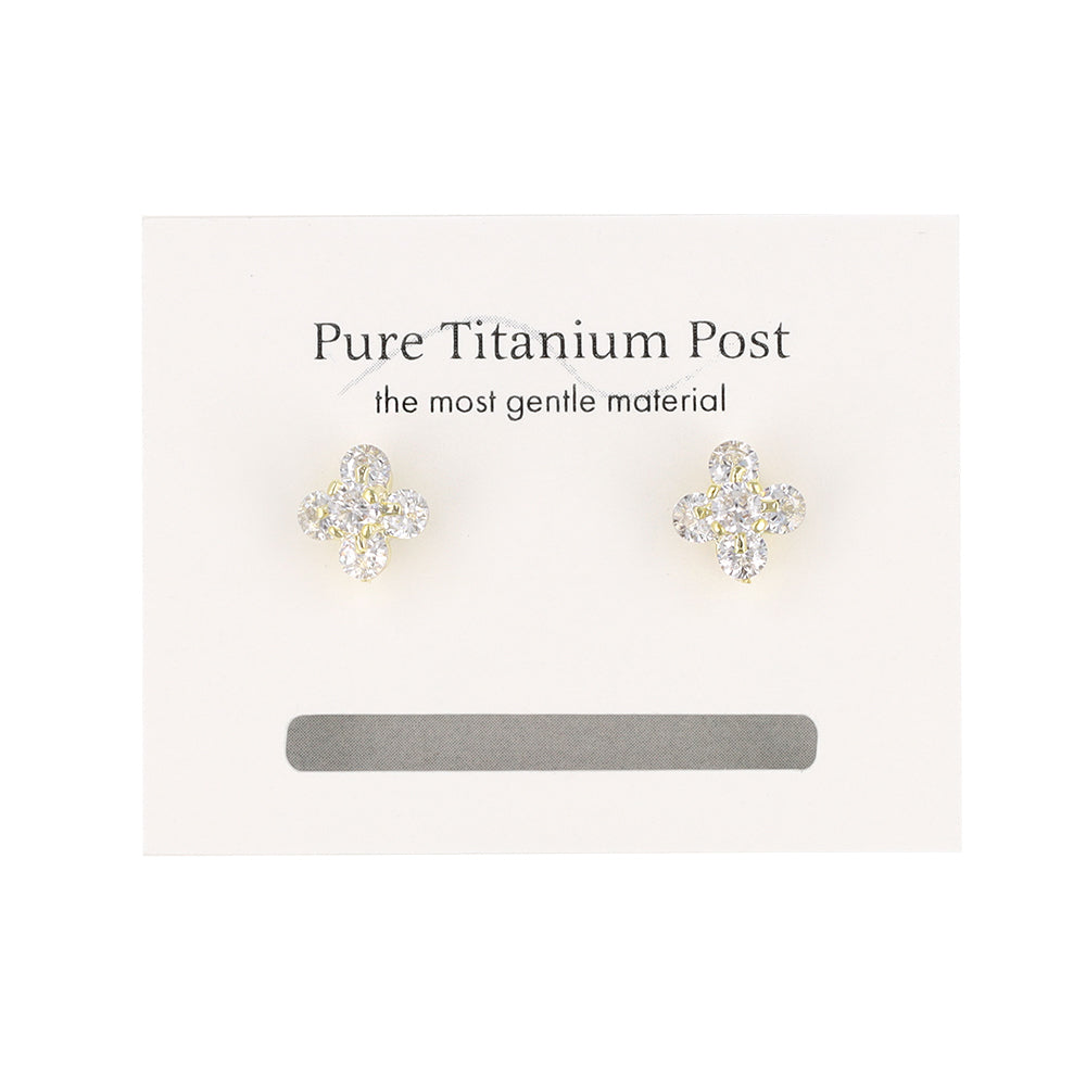 Four Petal Flower CZ Titanium Studs