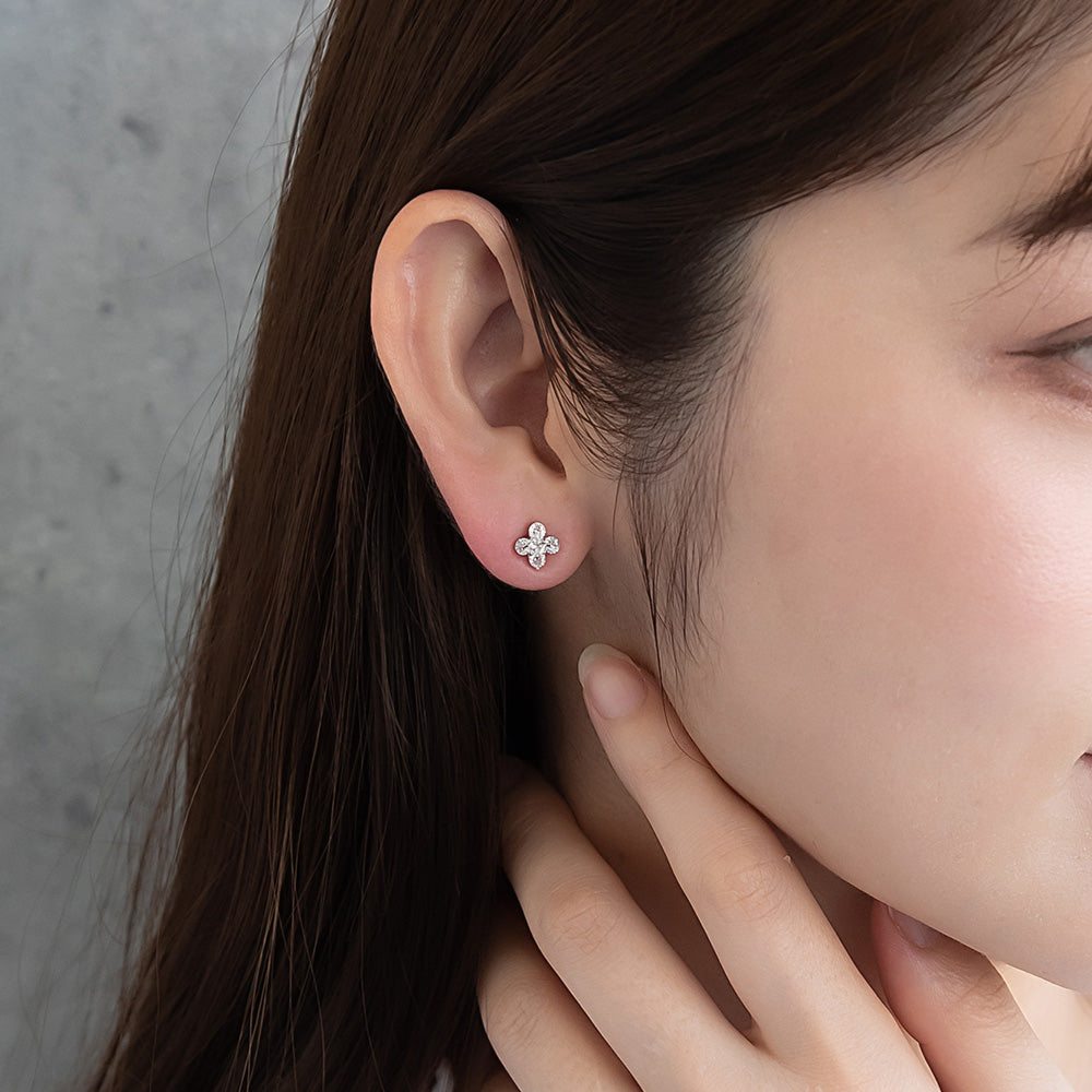 Four Petal Flower CZ Titanium Studs