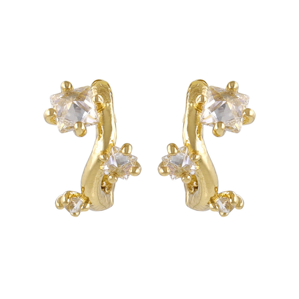 Stone Cluster Huggie Hoop Earrings