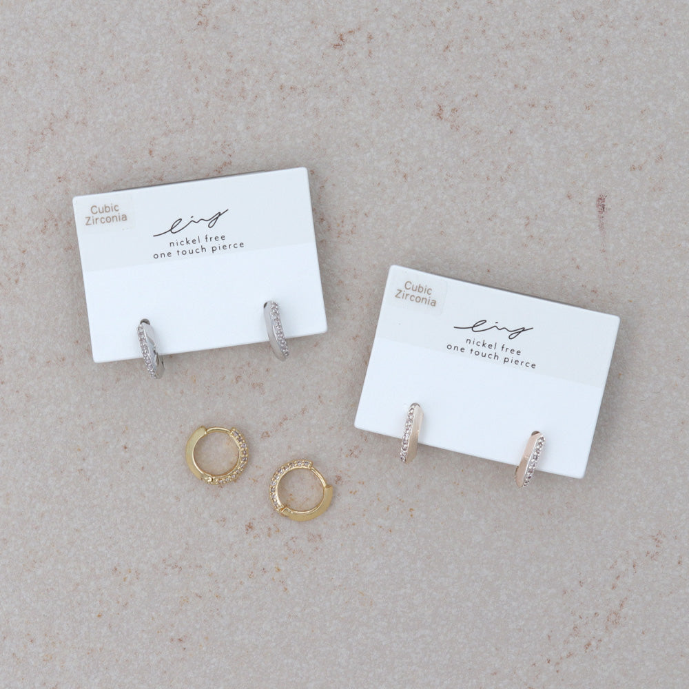 Half Pave Huggie Earrings