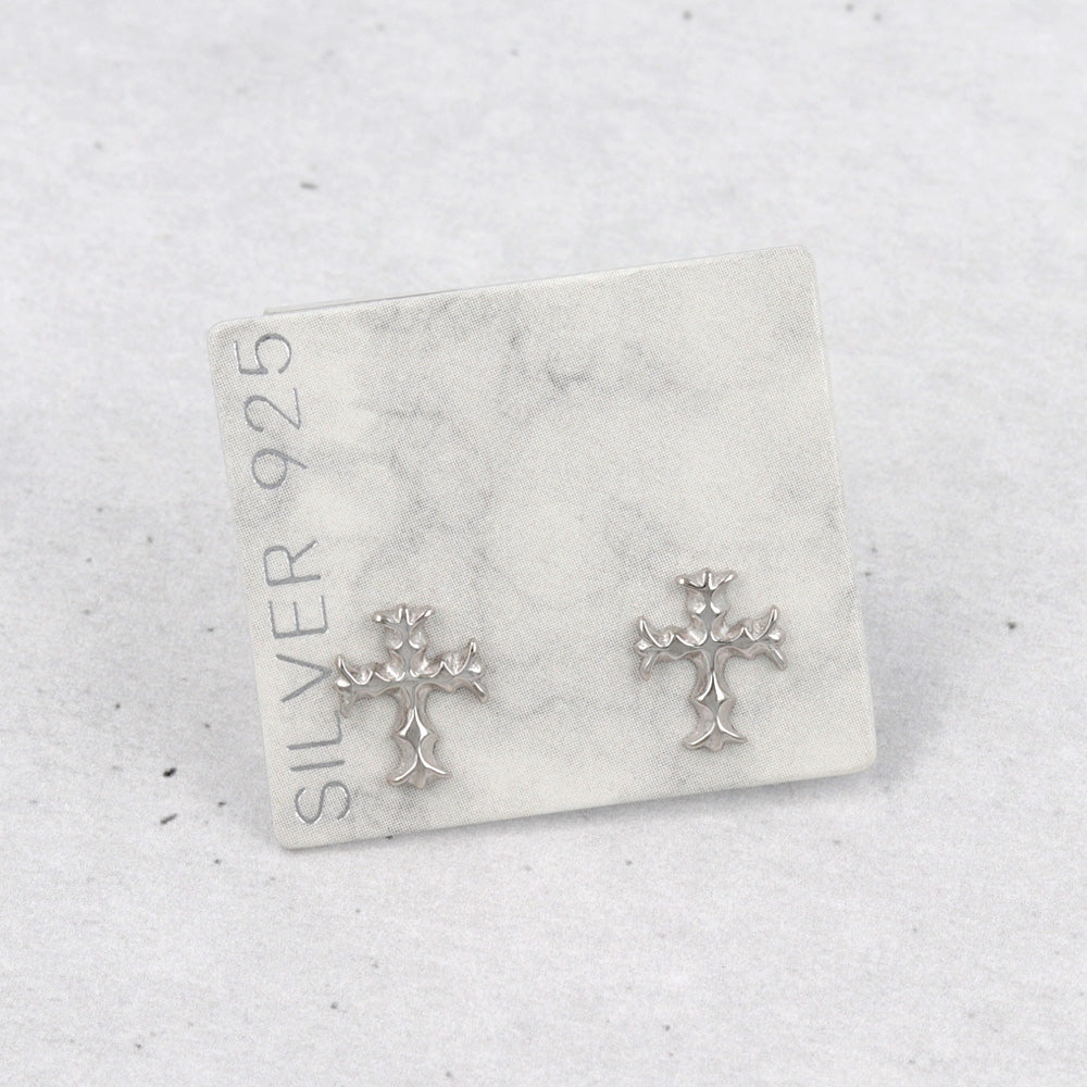 925 Silver Mini Sculptural Cross Studs - osewaya
