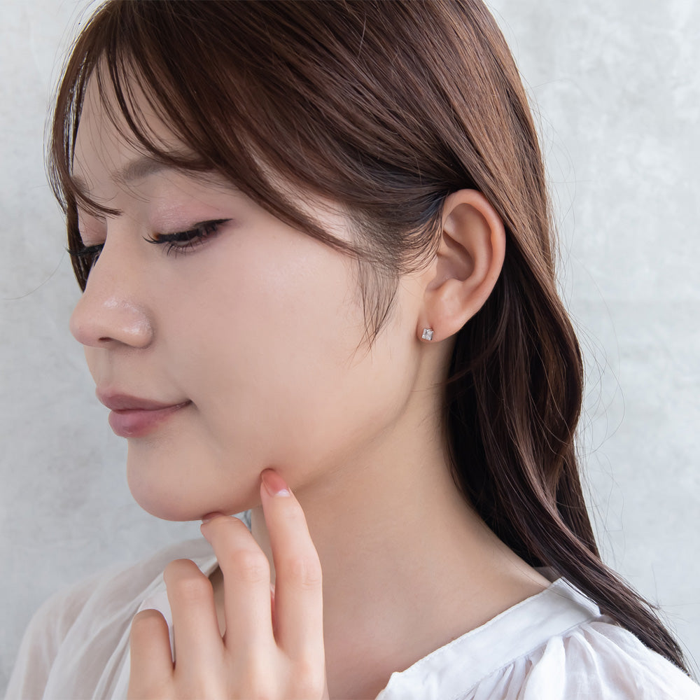 925 Silver Mini CZ Square Studs