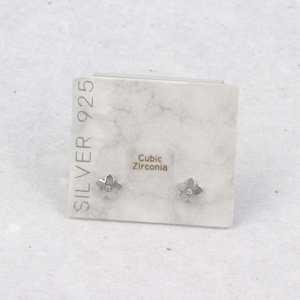 925 Silver Mini CZ Flower Studs