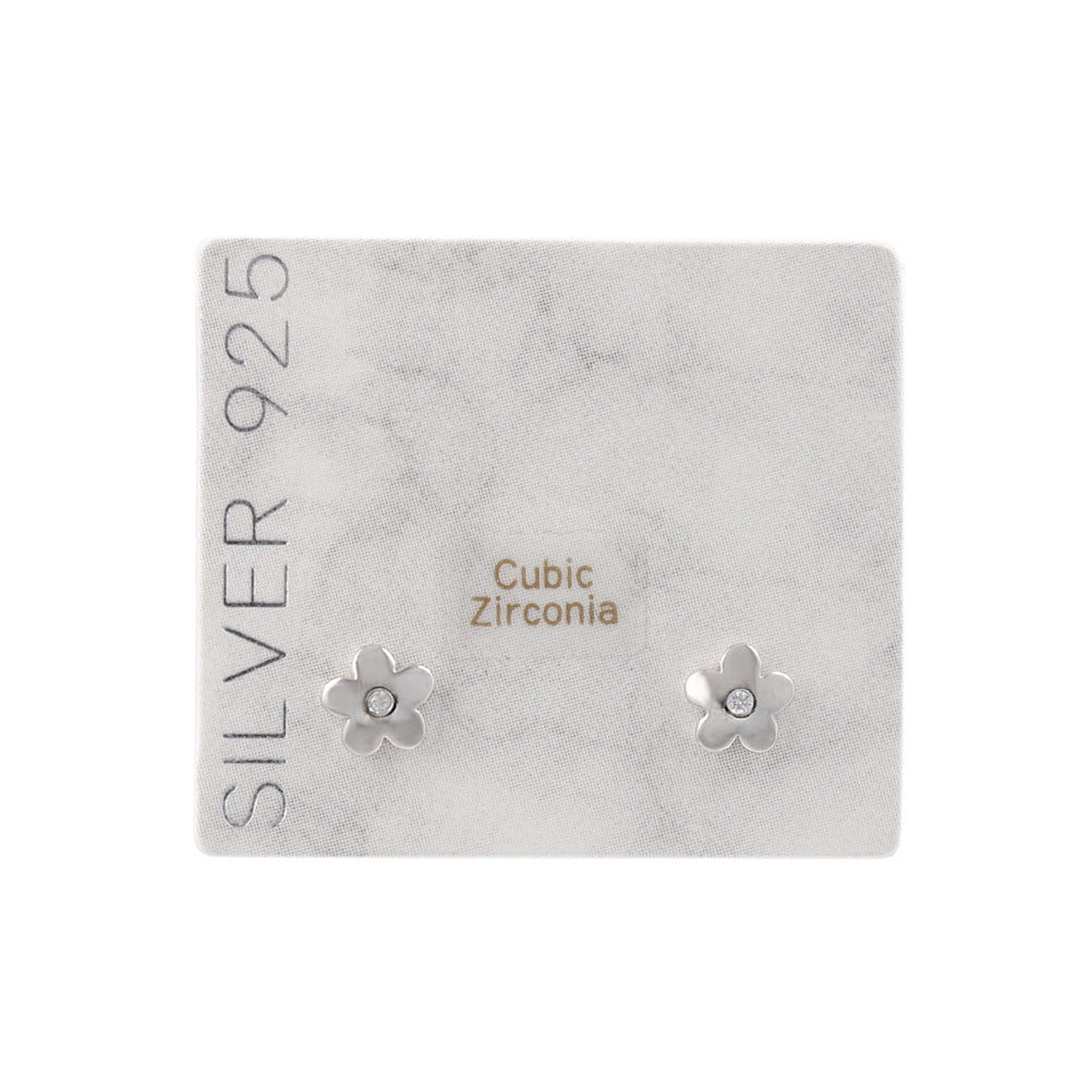 925 Silver Mini CZ Flower Studs