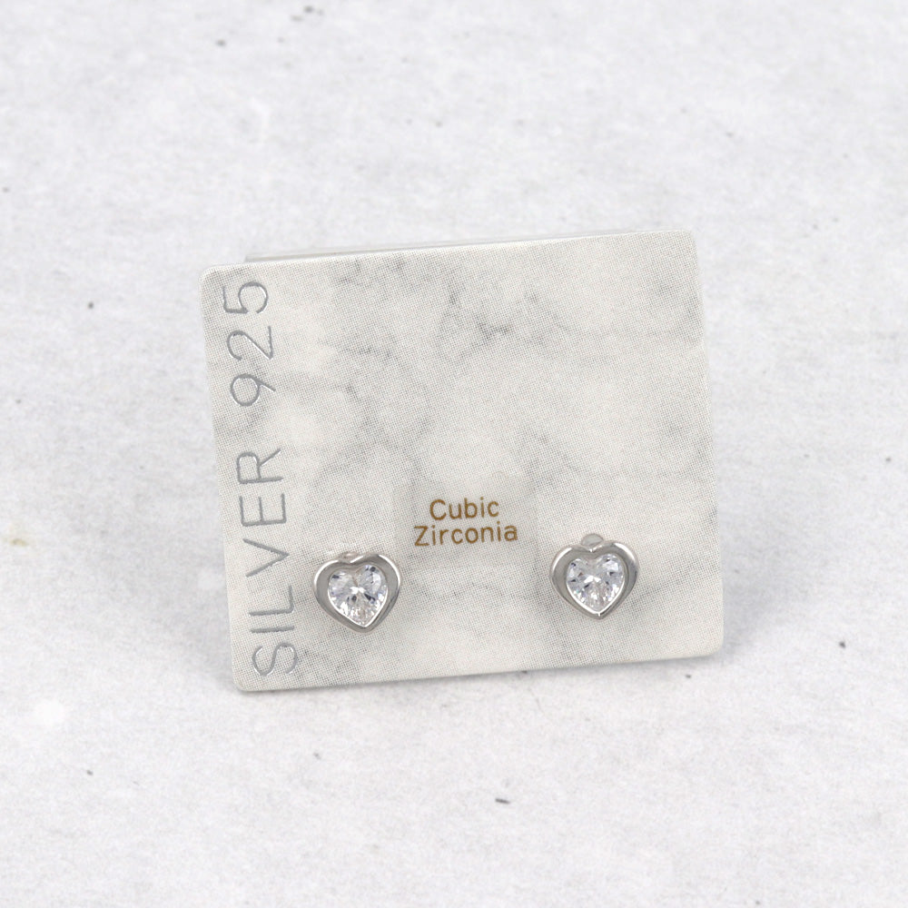 925 Silver Mini CZ Heart Studs