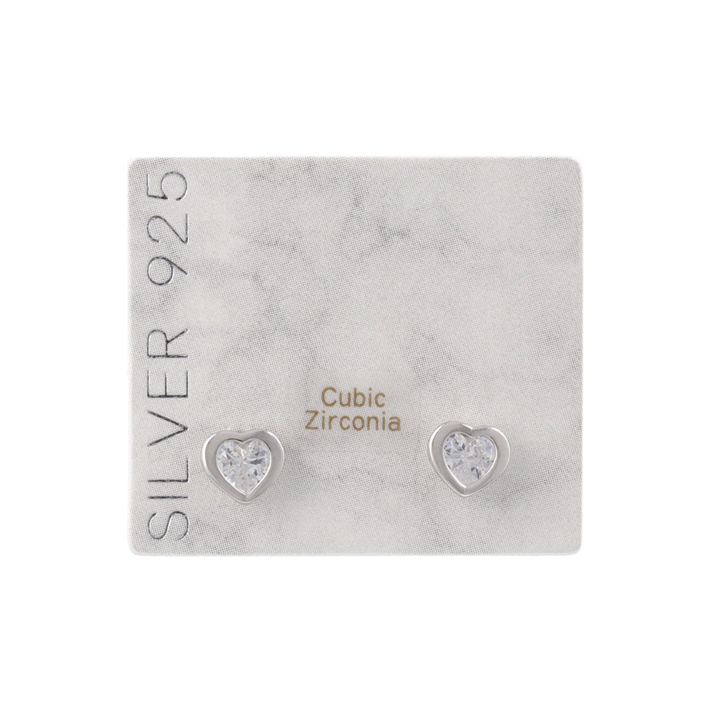925 Silver Mini CZ Heart Studs