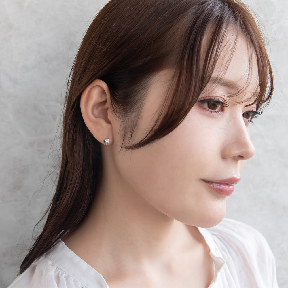 925 Silver Mini CZ Heart Studs