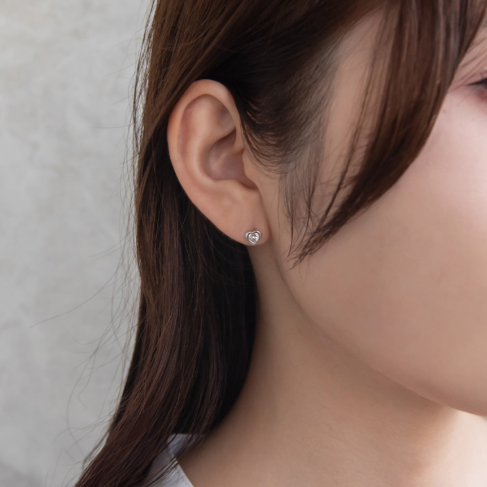 925 Silver Mini CZ Heart Studs