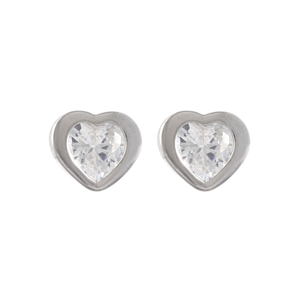 925 Silver Mini CZ Heart Studs