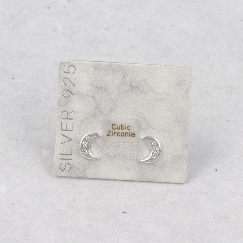 925 Silver Mini CZ Moon Studs