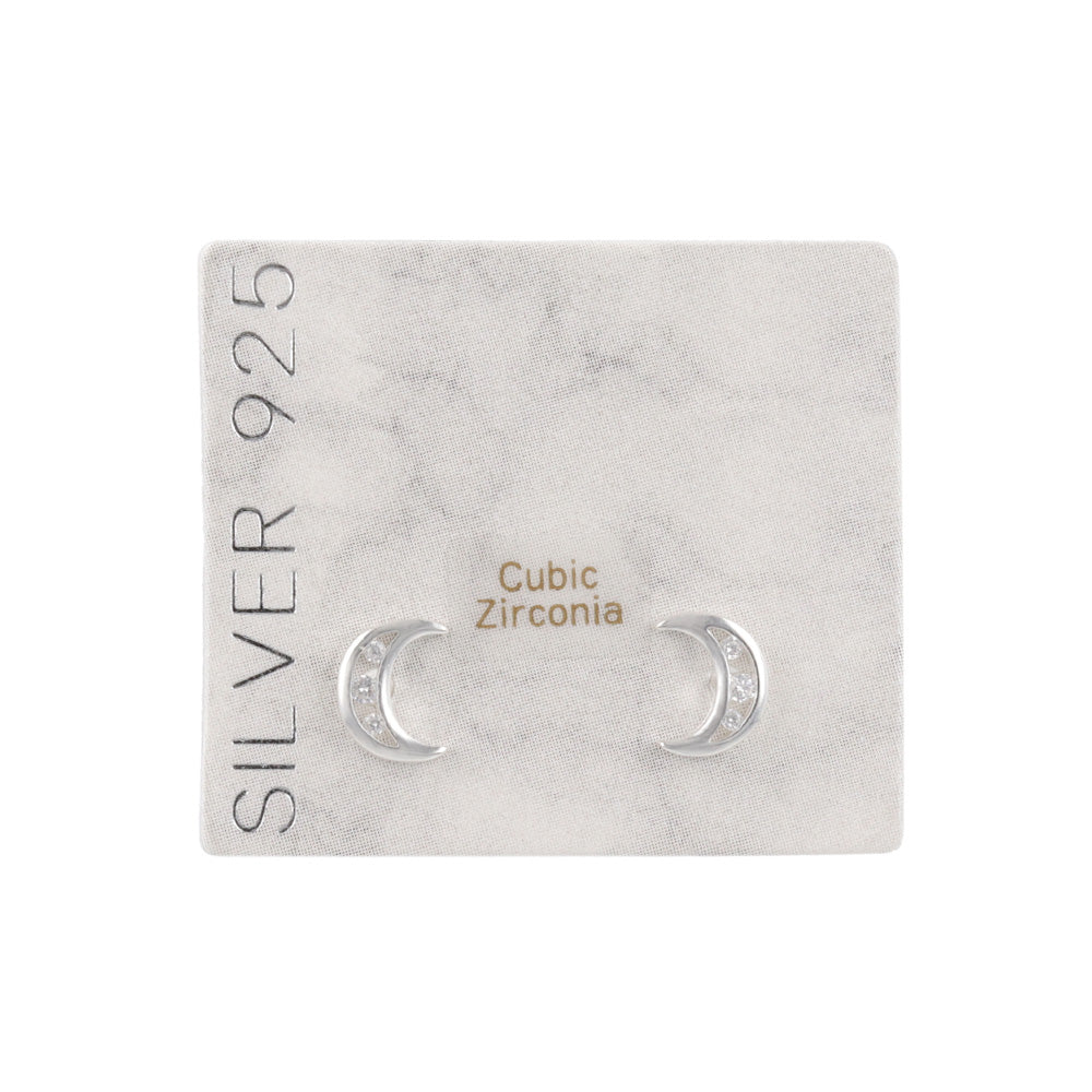 925 Silver Mini CZ Moon Studs