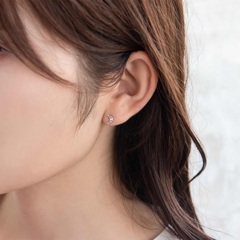 925 Silver Mini CZ Moon Studs