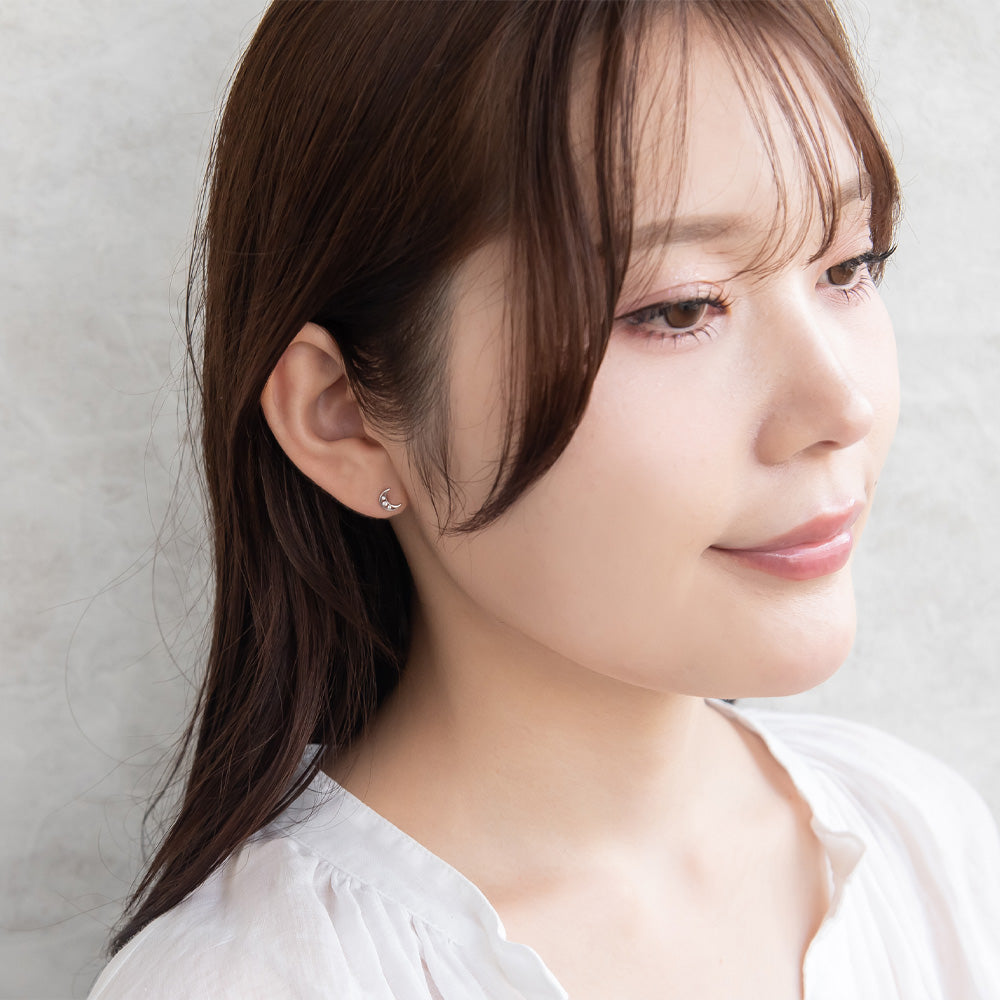 925 Silver Mini CZ Moon Studs