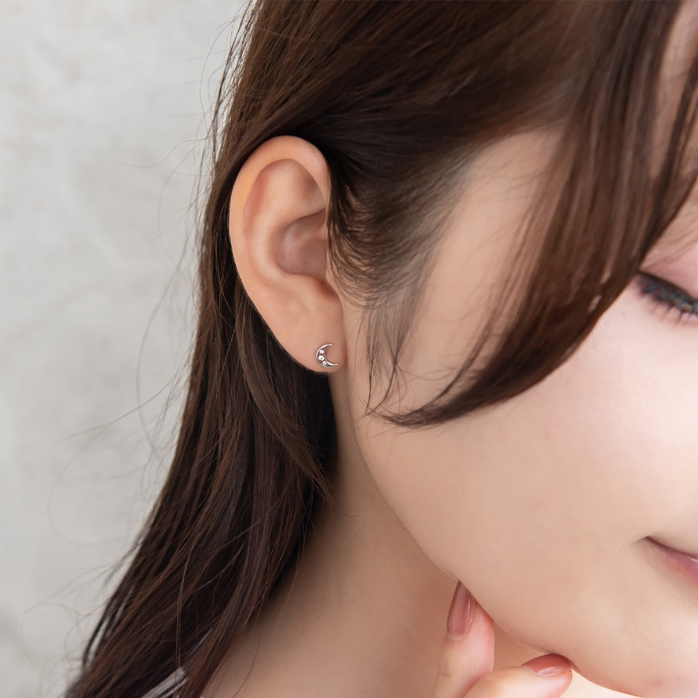 925 Silver Mini CZ Moon Studs
