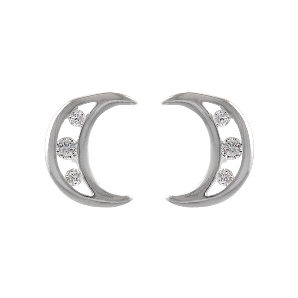 925 Silver Mini CZ Moon Studs