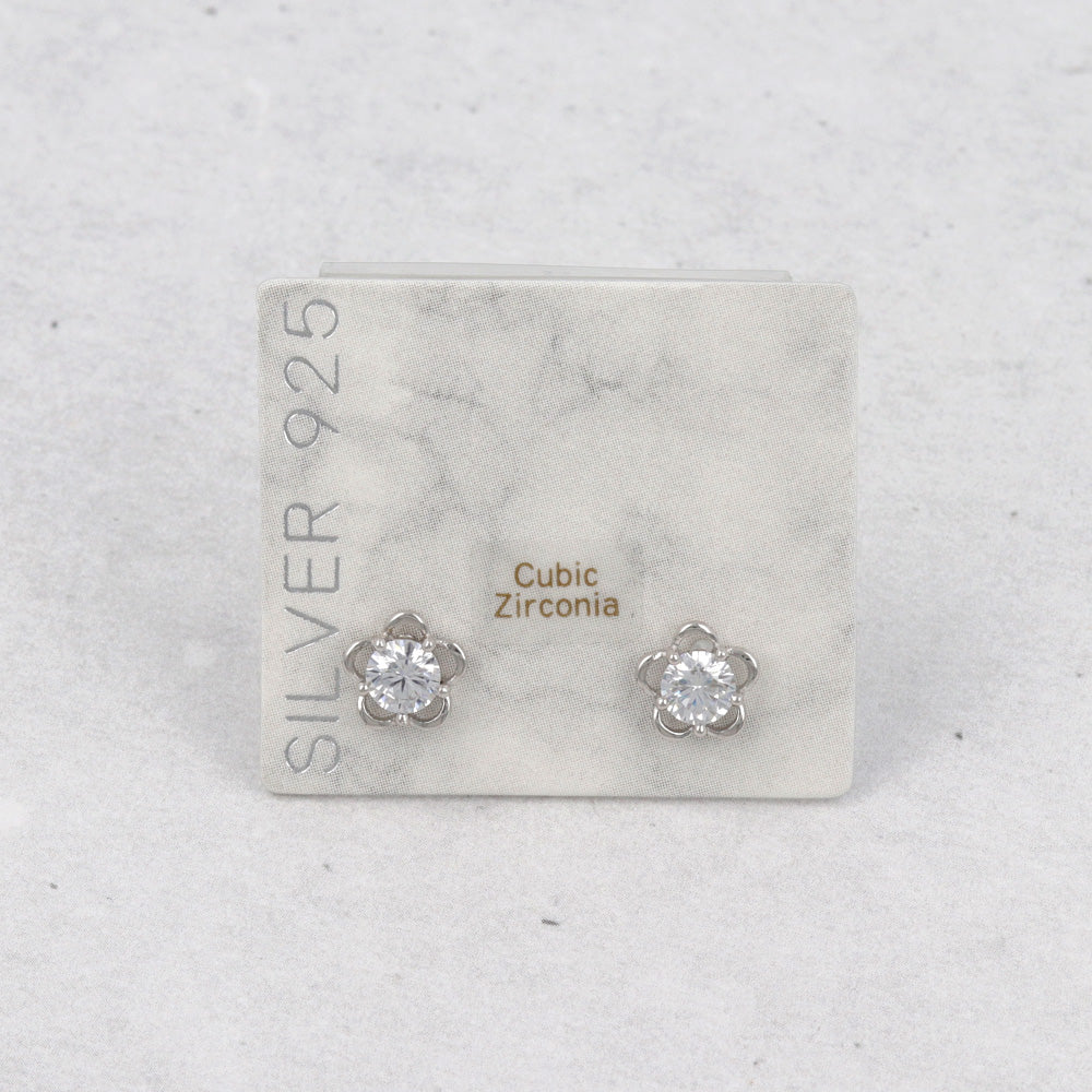 925 Silver Mini CZ Flower Studs