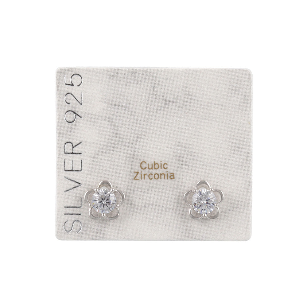 925 Silver Mini CZ Flower Studs