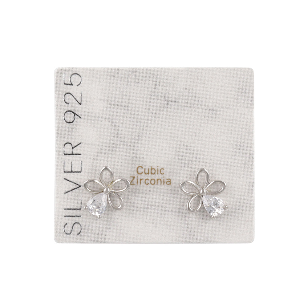925 Silver Mini CZ Flower Studs