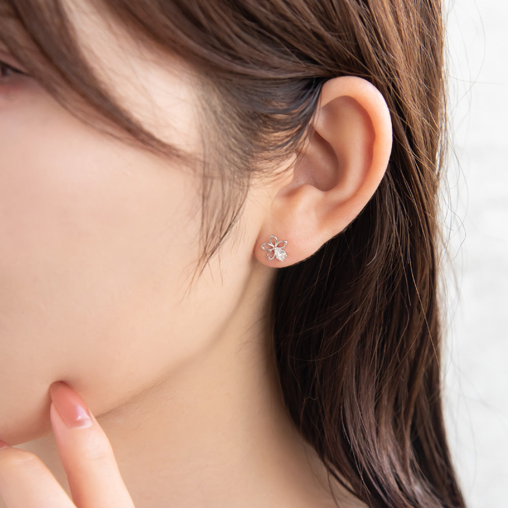 925 Silver Mini CZ Flower Studs
