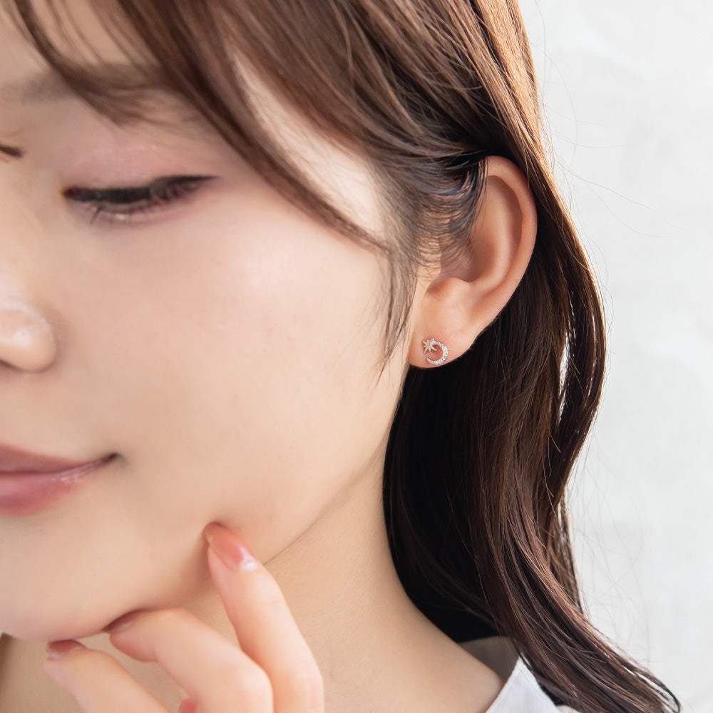 925 Silver Mini CZ Moon Star Studs