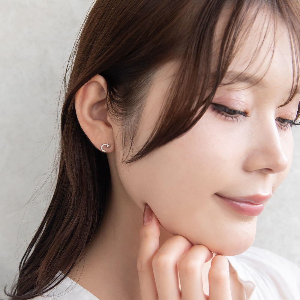 925 Silver Mini CZ Moon Star Studs
